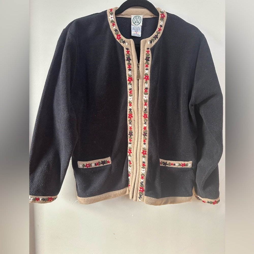 Vintage Floral Embroidered Black and Tan Jacket